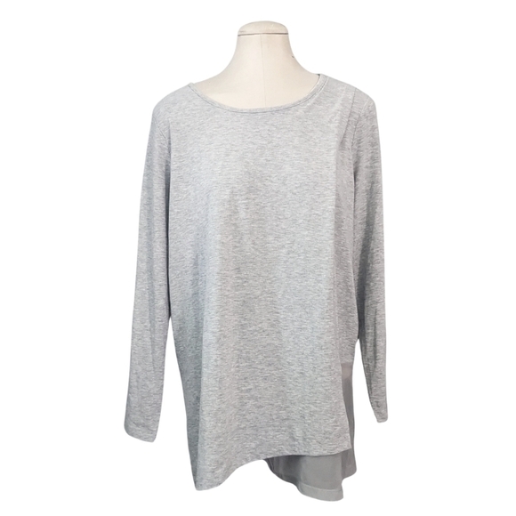 Soft Surroundings Drapey Layered Sheer Panel Grey Tunic Top Long Sleeves LARGE - Picture 1 of 7